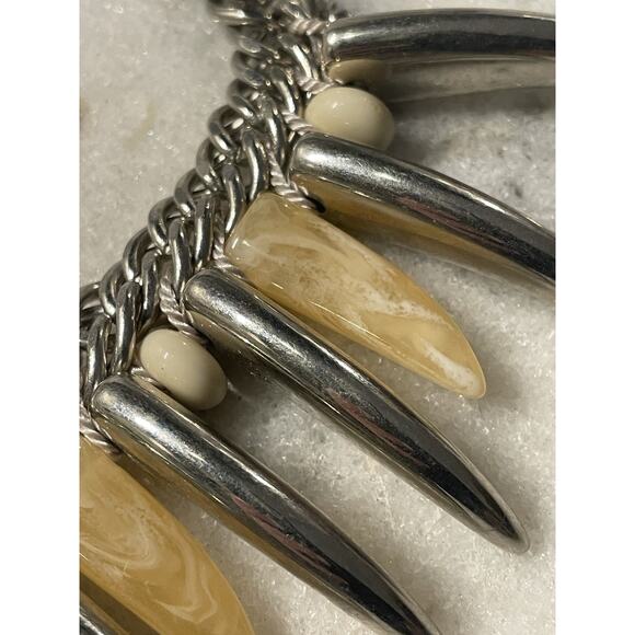 Vintage Guess Silver & Stone Claw Beaded Chain Choker Necklace - Picture 2 of 8